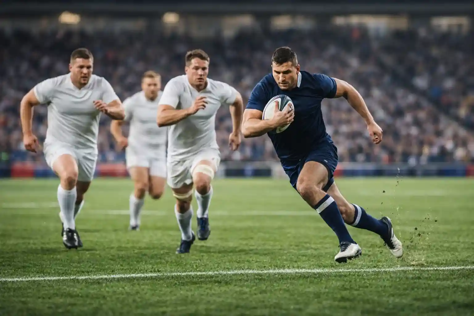 Jugadores de las seis naciones compitiendo en el campo de rugby
