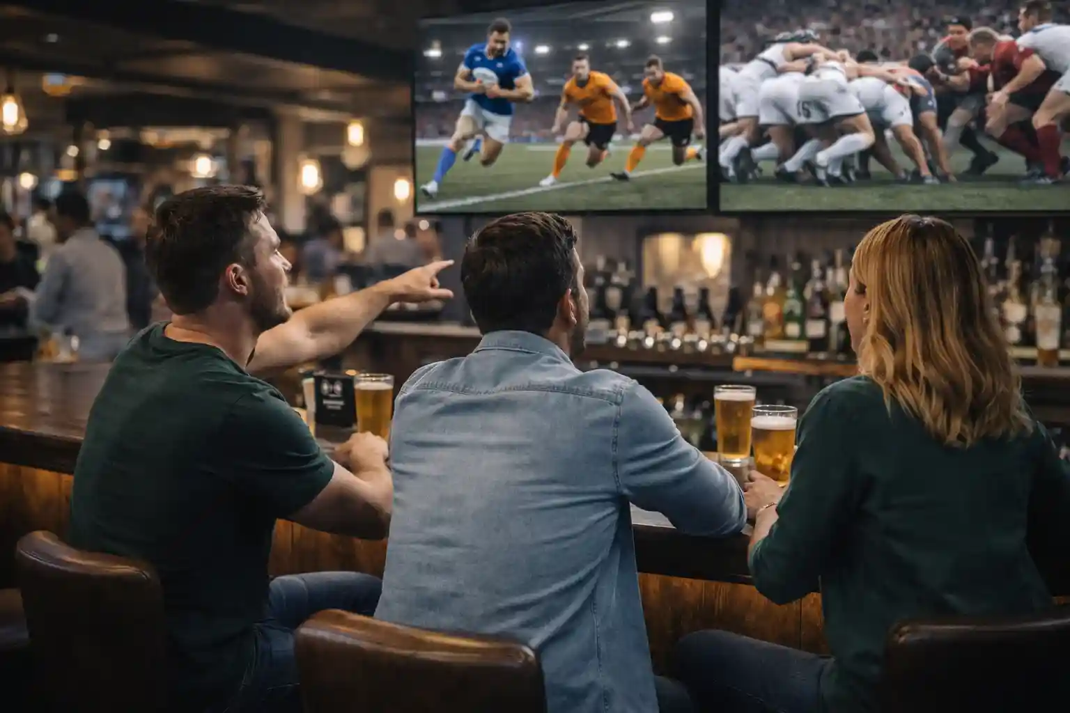 Aficionado viendo un partido de rugby en el estadio